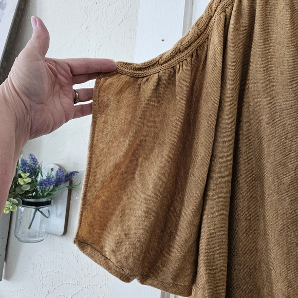 Kye Mi Wool Blend Mustard 3/4 Dolman Butterfly Sleeve Knit Sweater Women's S NWT - Picture 3 of 7